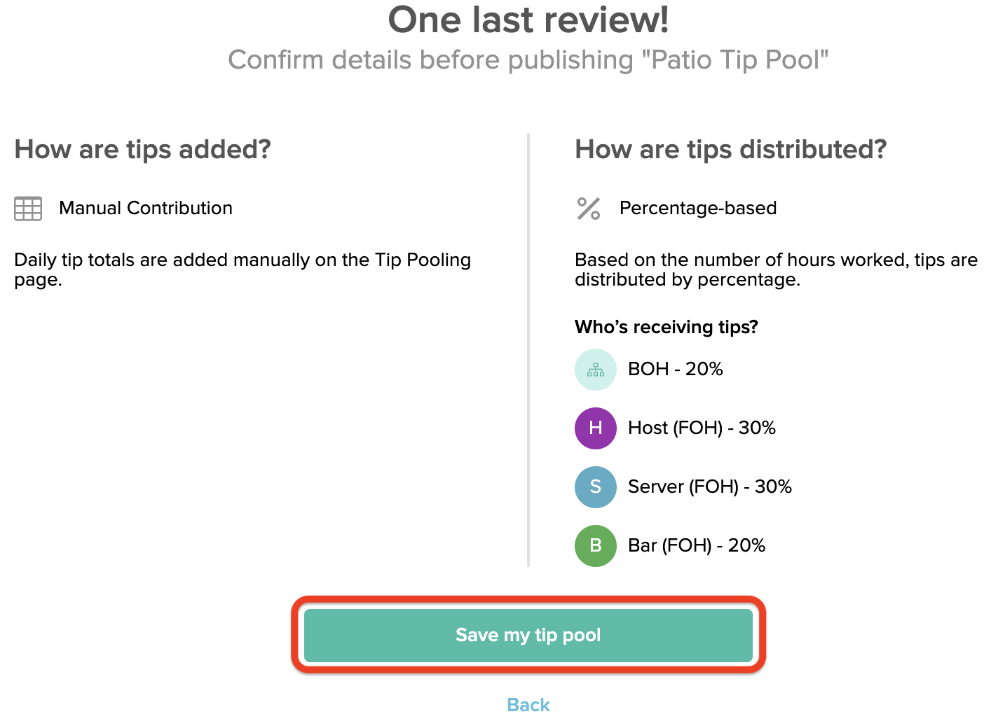Tip Pooling with Manual Contribution 7shifts