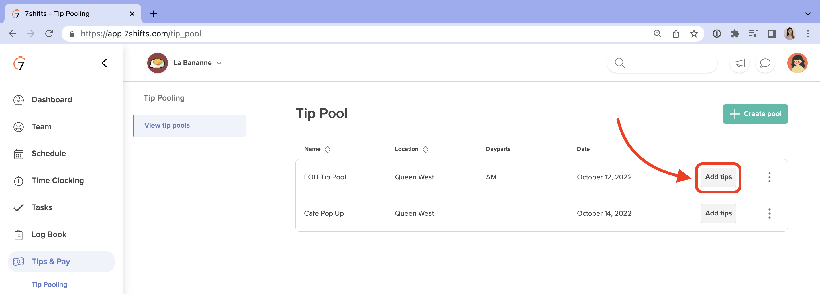 Tip Pooling with Manual Contribution 7shifts