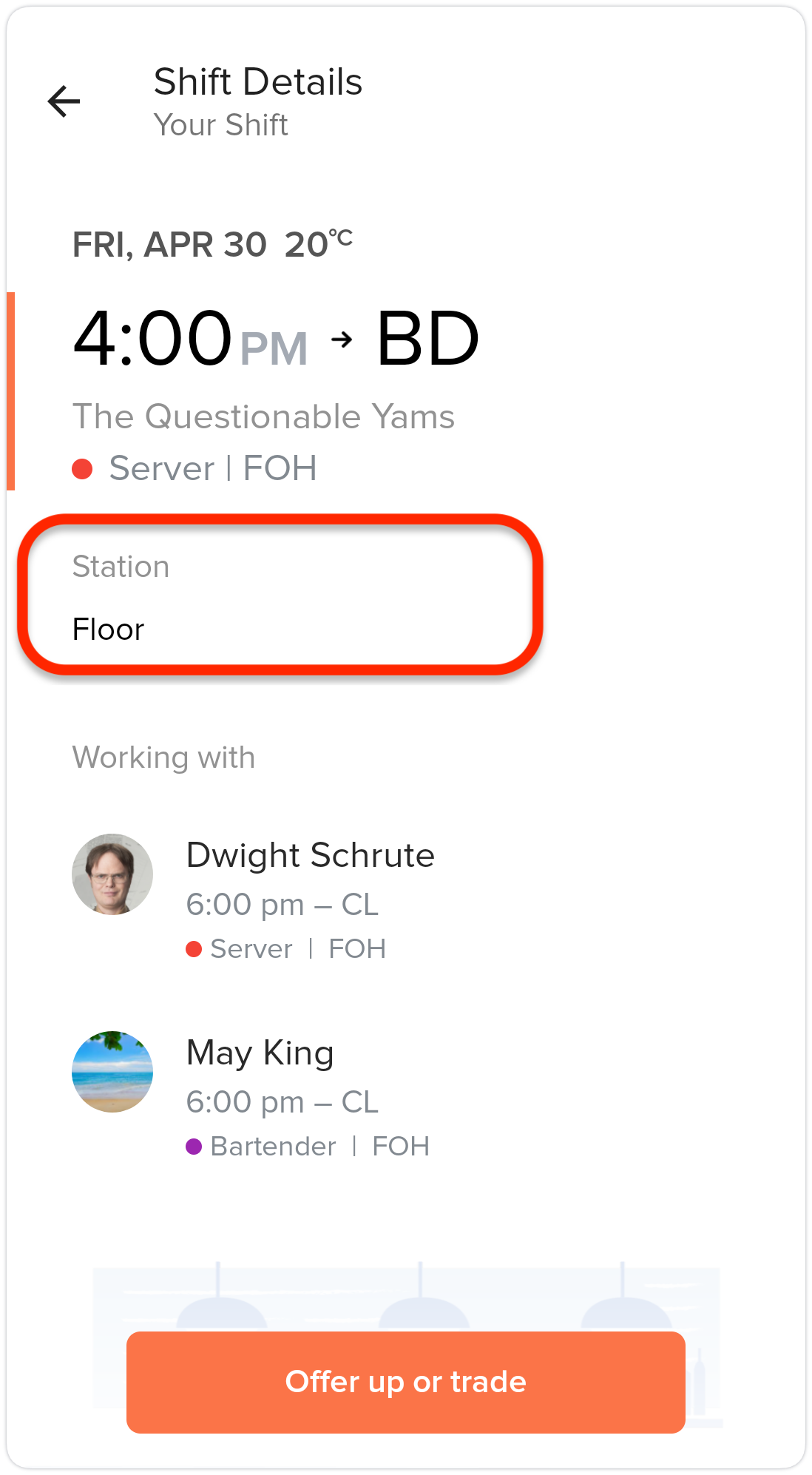 mobile station in shift details