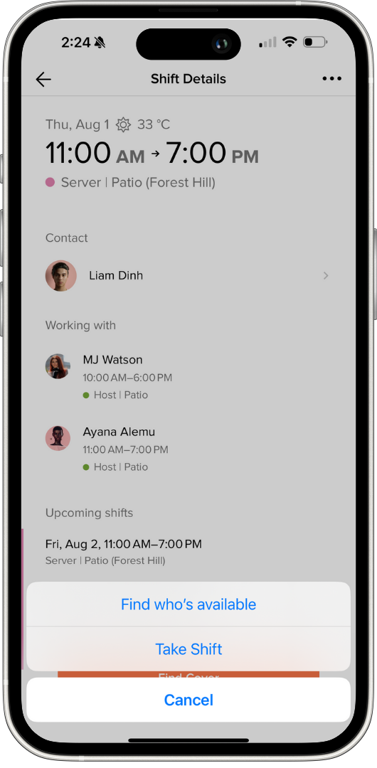 find cover for a shift pool request on mobile