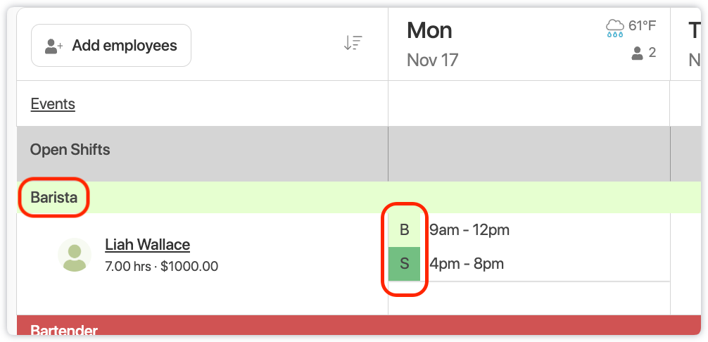 multi-role user on the schedule 