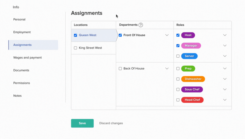 change primary role under assignments