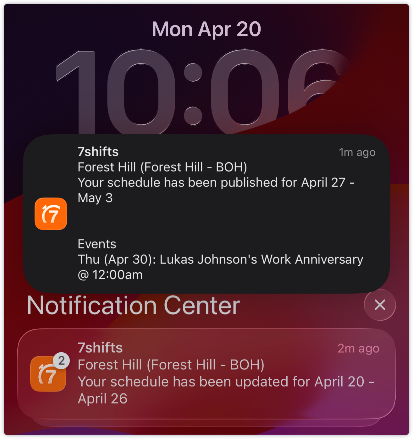 published schedule push notification