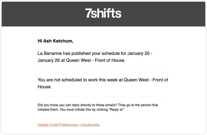 published schedule email notification