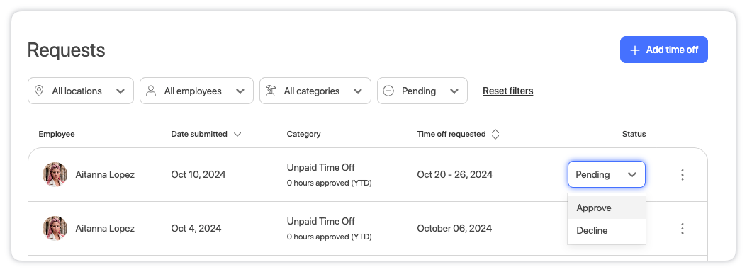 Review time off requests