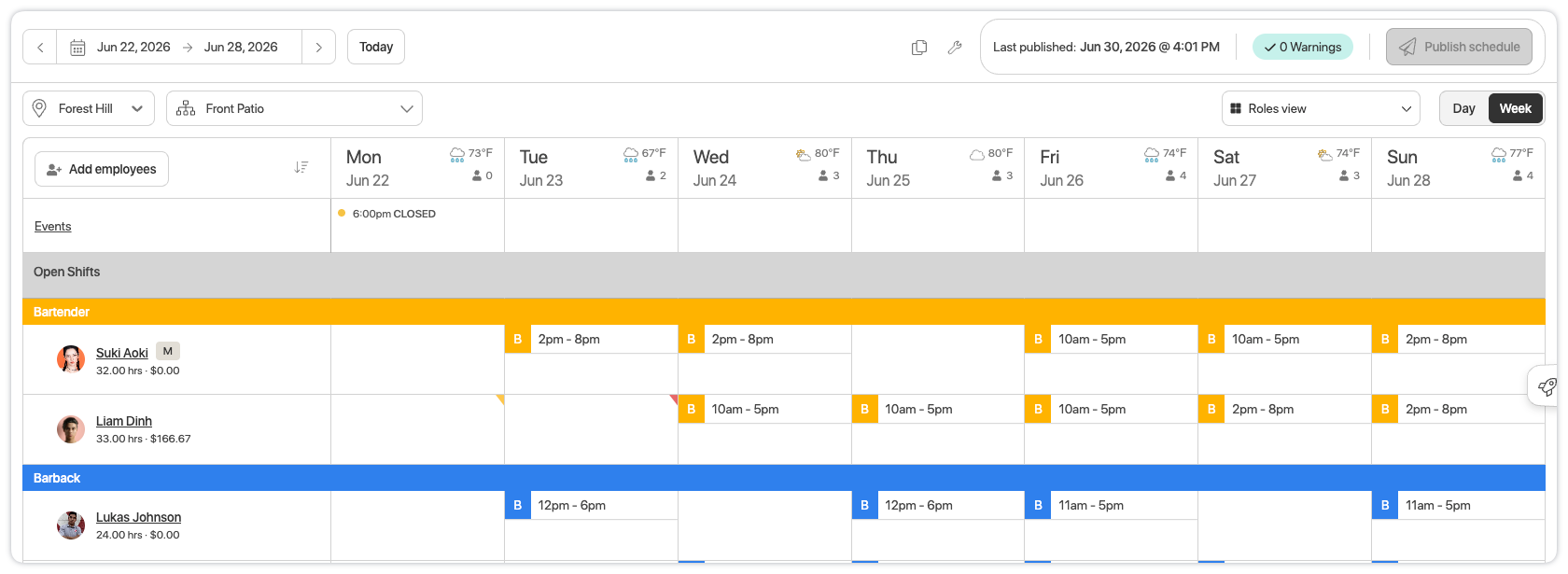 7shifts Schedule page view