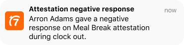 In-app notification for a negative attestation response