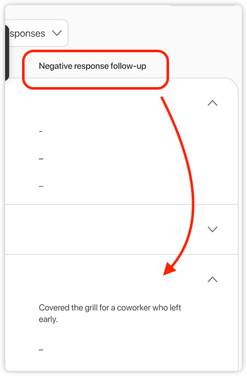 Expanded row in the Attestation report showing a negative response and the employee's follow-up answer