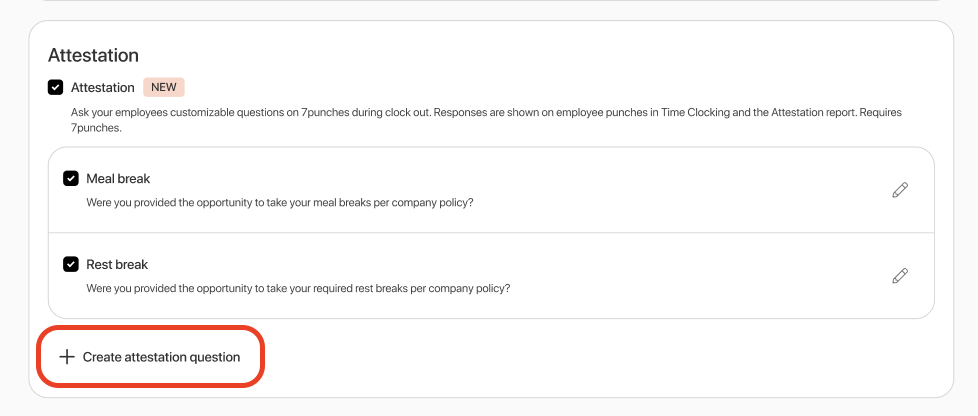 Create attestation question button in the Attestation section